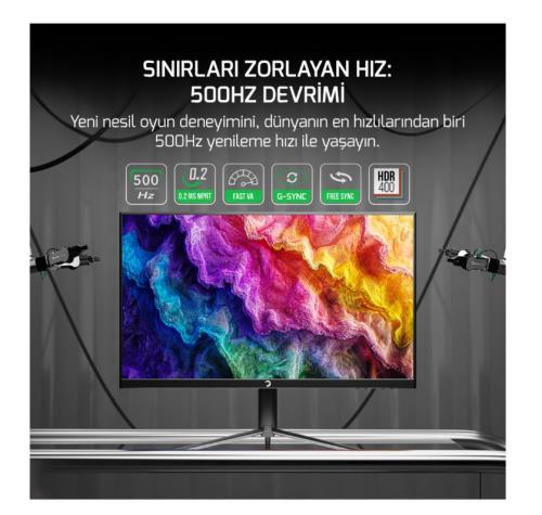 En ucuz GAMEPOWER Lucid S50 24.5¨ 500Hz 0.2Ms Fast VA E Spor 10 Bit Pivot FHD RGB Gaming Monitör